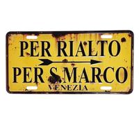 KUSTOM ART Targa Retrò in Metallo Motivo in Rilievo Venezia Cartello Indicazioni per Rialto e Piazza San Marco Design Vintage con Fori e Magneti 30x15cm