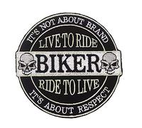 Kustom Factory - Toppa Con Scritta Live To Ride To Ride To Live Skull E Teschio, 11 X 11 Cm, Nero