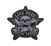 Kustom Factory - Toppa da motociclista, motivo: teschio con scritta Live free, 10,5 x 10 cm