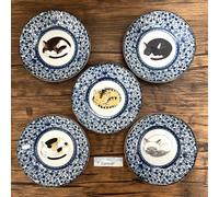 Kutani Ware Set di 5 piatti piccoli gatto che dorme 12 cm tradizionale giappo...