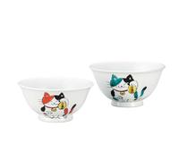 Kutani Yaki Oggetto Giapponese Rice Ciotola Set Di 2 Gohan Maneki Neko Nishida
