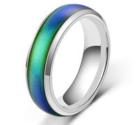 KUTCEK Anello da donna in acciaio inox che cambia colore con la temperatura, stile hip hop, regalo intelligente per lei, 6, Acciaio al titanio