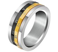 KUTCEK Anello da uomo in acciaio al titanio, con numeri romani rotanti, con zirconi e design meccanico, regalo da indossare tutti i giorni, 6, Acciaio inossidabile
