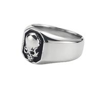 KUTCEK Anello da uomo in acciaio al titanio con teschio punk hip-hop, regalo per Halloween, gotico, gioielli in acciaio inossidabile, 8, Acciaio al titanio