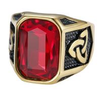 KUTCEK Anello da uomo in acciaio al titanio, stile vichingo, streetwear, gioiello regalo per lui, audace anello con cristallo rosso, stile urbano hip hop, 7, Acciaio inossidabile