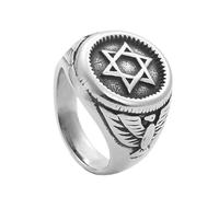 KUTCEK Anello da uomo in acciaio inox, stile punk, stile vintage a sei punte, gioiello da uomo alla moda per il Medioevo, 7