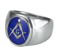 KUTCEK Anello massonico da uomo, in acciaio al titanio, resina blu, gioiello hip hop, regalo per lui, stile vintage, accessorio alla moda, 14, Acciaio inossidabile