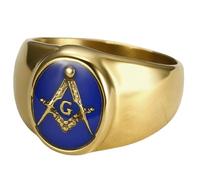 KUTCEK Anello massonico da uomo, in acciaio al titanio, resina blu, gioiello hip hop, regalo per lui, stile vintage, accessorio alla moda, 10, Acciaio inossidabile