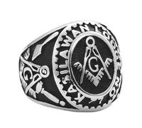 KUTCEK Anello massonico da uomo, stile vintage, in acciaio al titanio, con simbolo massonico, gotico, punk, retrò, unisex, 7