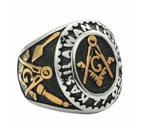 KUTCEK Anello massonico da uomo, stile vintage, in acciaio al titanio, con simbolo massonico, gotico, punk, retrò, unisex, 11