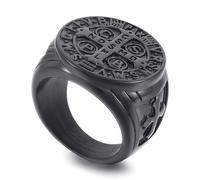 KUTCEK Anello vintage con rune vichinghe, in acciaio al titanio nero, stile medievale, unico, con simbolo della croce norrena, gioiello regalo per uomo, 7, Acciaio al titanio