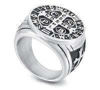 KUTCEK Anello vintage con rune vichinghe, in acciaio al titanio nero, stile medievale, unico, con simbolo della croce norrena, gioiello regalo per uomo, 8, Acciaio al titanio