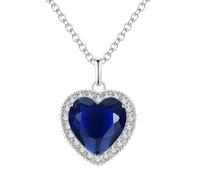KUTCEK Collana con ciondolo a forma di cuore in zirconia cubica rossa e blu, stile vintage, romantica, delicata, classica storia d'amore, regalo per donne, Acciaio inossidabile