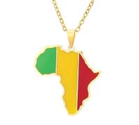 KUTCEK Collana in acciaio inox con ciondolo a forma di mappa africana con finitura smaltata della Costa d'Avorio Ruanda Egitto Uganda, unisex, idea regalo, Acciaio inossidabile
