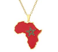 KUTCEK Collana in acciaio inox con ciondolo a forma di mappa africana con finitura smaltata della Costa d'Avorio Ruanda Egitto Uganda, unisex, idea regalo, Acciaio inossidabile