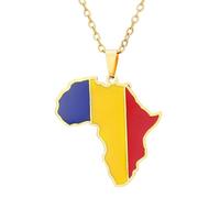 KUTCEK Collana in acciaio inox con ciondolo a forma di mappa africana con finitura smaltata della Costa d'Avorio Ruanda Egitto Uganda, unisex, idea regalo, Acciaio inossidabile