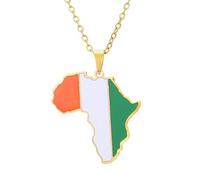 KUTCEK Collana in acciaio inox con ciondolo a forma di mappa africana con finitura smaltata della Costa d'Avorio Ruanda Egitto Uganda, unisex, idea regalo, Acciaio inossidabile