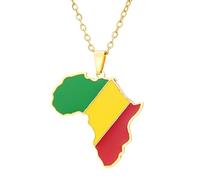 KUTCEK Collana in acciaio inox con ciondolo a forma di mappa africana con finitura smaltata della Costa d'Avorio Ruanda Egitto Uganda, unisex, idea regalo, Acciaio inossidabile