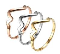 KUTCEK Set di 3 anelli in acciaio al titanio con elettrocardiogramma a onda irregolare, stile minimalista, impilabili, sottili, idea regalo per donne, 6, Acciaio al titanio