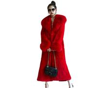 Kuteng Cappotti Invernali da Donna con Collo in Pelliccia, Cappotto in Pelliccia Sintetica da Donna Cappotto Lungo Capispalla Caldo, Capispalla Larghi e Casual da Donna,Rosso,S