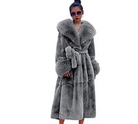 Kuteng Cappotti Invernali da Donna con Collo in Pelliccia, Cappotto in Pelliccia Sintetica da Donna Cappotto Lungo Capispalla Caldo, Capispalla Larghi e Casual da Donna,Grigio,L