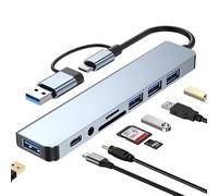 KUTEWEU Hub USB 3.0, Sdoppiatore USB Multipla USB 3.0 Hub Aluminium Dock USB Dati Adattatore per PC, Mac Book, Laptop, Desktop, Chiavetta USB, Pad, Phone, Windows (USB3.0+USB2.0x3+SD/TF+Audio+USB-C)