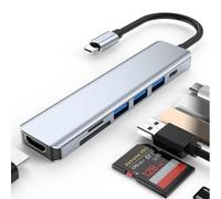 KUTEWEU Hub USB C Ethernet - 7 in 1, Spazio Alluminio Adattatore USB C Hub con HDMI 4K, PD 100 W, USB 3.0, Micro SD 3.0/TF, Adattatore MacBook Air/Pro, Pad, Switch, Windows (7-in-1 HUB)