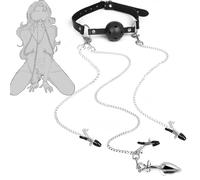 Kutocesy Ball Gag BDSM con Pinze Capezzoli Regolabili e Plug Anale Accessori Bondage per Coppie Giochi di Ruolo Estremi