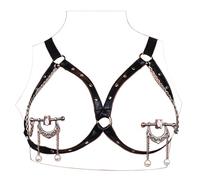 Kutocesy Catena per Capezzoli Portatile, Morsetti per Capezzoli Regolabili Non Perforati in Acciaio Inox con Campane Seno Stimolatori per Coppie SM Giocattoli del Sesso Estremo (Leather nipple clamps)