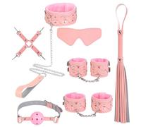 Kutocesy Kit BDSM 7 Pezzi con Manette Peluche Maschera Collare con Guinzaglio Frustino Ball Gag Kit Sesso per Coppie Giocattoli Erotici (Pink)