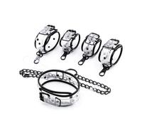 Kutocesy Kit BDSM Trasparente con Collare Catena Manette per Polsi e Caviglie Giochi Erotici Accessori Kit Bondange per Coppie Regolabile