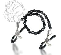 Kutocesy SM perla catena seno capezzolo morsetto clip non piercing regolabile in acciaio inox corpo clip signore gioielli collana giocattoli del sesso (Black)