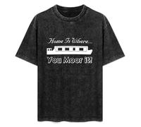 Kutog Home Is Where You Moor It Barge Narrow Boat Canal Holiday Unisex T-Shirt Printed Tee Black Mens Top Shirt L
