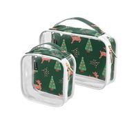 Kutsu Beauty case con alberi di Natale, renne e stelle, impermeabile, per donne e uomini, organizer per cosmetici in PVC trasparente per viaggi, doppia cerniera, confezione da 2, Come nella foto
