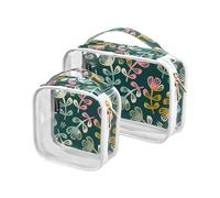 Kutsu Beauty case folk floreale impermeabile, per donne e uomini, organizer per cosmetici in PVC trasparente per viaggi, doppia cerniera, confezione da 2, Come nella foto
