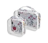 Kutsu Beauty case impermeabile con fiori rossi e gigli, per donne e uomini, organizer per cosmetici in PVC trasparente per viaggi, doppia cerniera, confezione da 2, Come nella foto