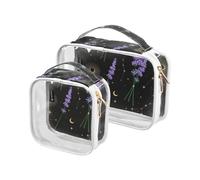Kutsu Beauty case impermeabile per donne e uomini, in PVC trasparente, con doppia cerniera, con doppia cerniera, colore: lavanda, stelle e luna, confezione da 2, Come nella foto