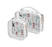 Kutsu Beauty case impermeabile per donne e uomini, in PVC trasparente, con doppia cerniera, con motivo a fiocchi di neve, in pino e stelle, confezione da 2, Come nella foto