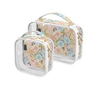 Kutsu Beauty case vintage con gigli e rose, borsa impermeabile per trucchi per donne e uomini, organizer per cosmetici in PVC trasparente per viaggi, doppia cerniera, confezione da 2, Come nella foto