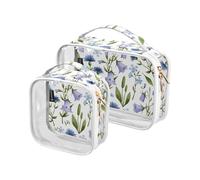 Kutsu Blue Meadow - Beauty case impermeabile con motivo floreale, per donne e uomini, organizer per cosmetici in PVC trasparente per viaggi, doppia cerniera, confezione da 2, Come nella foto