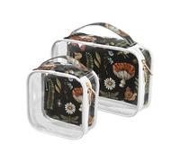 Kutsu Borsa da toilette Flora and Fauna, borsa impermeabile per trucchi per donne e uomini, organizer per cosmetici in PVC trasparente per viaggi, doppia cerniera, confezione da 2, Come nella foto
