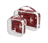Kutsu Borsa da toilette impermeabile, per donne e uomini, in PVC trasparente, con doppia cerniera, motivo: cervi natalizi, stelle, alberi, confezione da 2, Come nella foto
