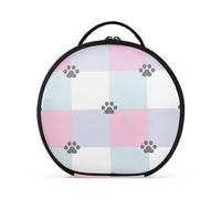 Kutsu Borsa per trucchi con motivo carino con impronte di zampe, organizer portatile con divisori regolabili, borsa portaoggetti rotonda rigida per artisti, per donne e ragazze, Come nella foto,
