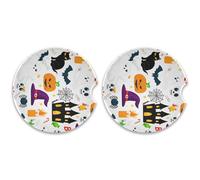 Kutsu Fun Halloween Elements - Set di 2 sottobicchieri assorbenti in ceramica con base in sughero, facili da rimuovere, 6,5 cm