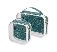 Kutsu Ginkgo Biloba - Trousse da toilette impermeabile, per donne e uomini, in PVC trasparente, organizer per cosmetici da viaggio, doppia cerniera, confezione da 2, Come nella foto
