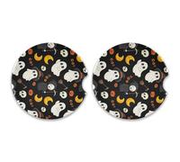 Kutsu Halloween Elements - Set di 2 sottobicchieri per auto, assorbenti, in ceramica, base in sughero, facili da rimuovere, 6,5 cm