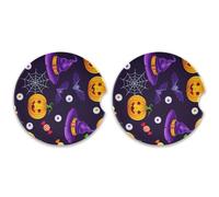 Kutsu Halloween Elements - Set di 2 sottobicchieri per auto, assorbenti, in ceramica, base in sughero, facili da rimuovere, 6,5 cm