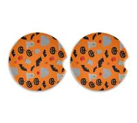 Kutsu Halloween Elements - Set di 2 sottobicchieri per auto, assorbenti, in ceramica, base in sughero, facili da rimuovere, 6,5 cm
