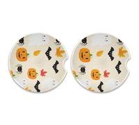 Kutsu Halloween Elements - Set di 2 sottobicchieri per auto, assorbenti, in ceramica, base in sughero, facili da rimuovere, 6,5 cm