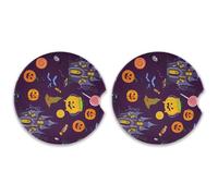 Kutsu Halloween Elements - Set di 2 sottobicchieri per auto, assorbenti, in ceramica, base in sughero, facili da rimuovere, 6,5 cm